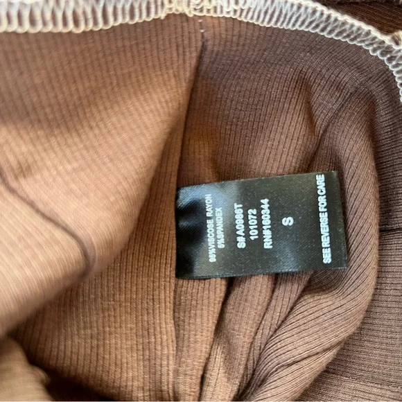 Cropped Brown Long Sleeve Top with Stripes. Super stretchy and soft - Picture 8 of 9